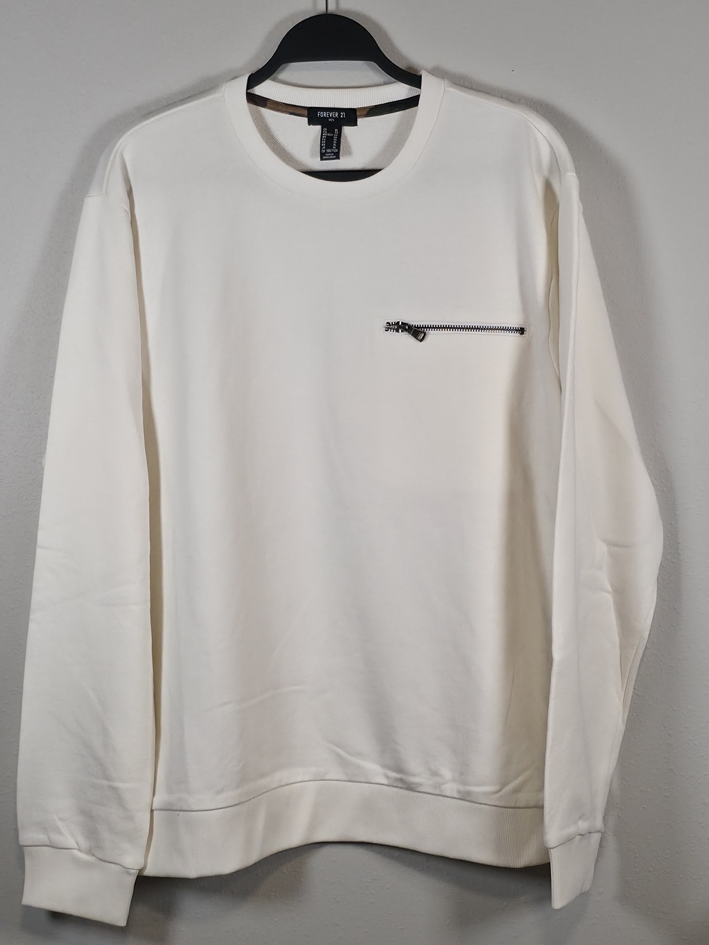 Forever 21 Cream Crewneck Sweatshirt with Chest Zip